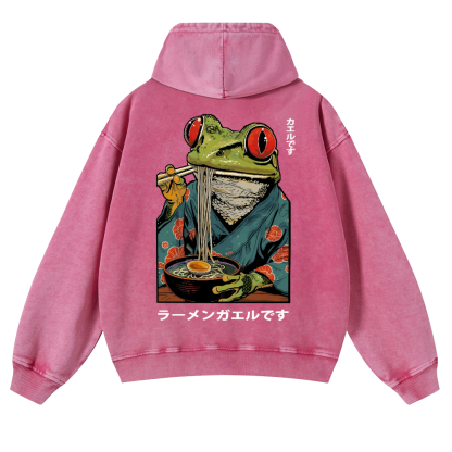 Frog Ramen Vintage Washed Cotton Back Art Hoodie