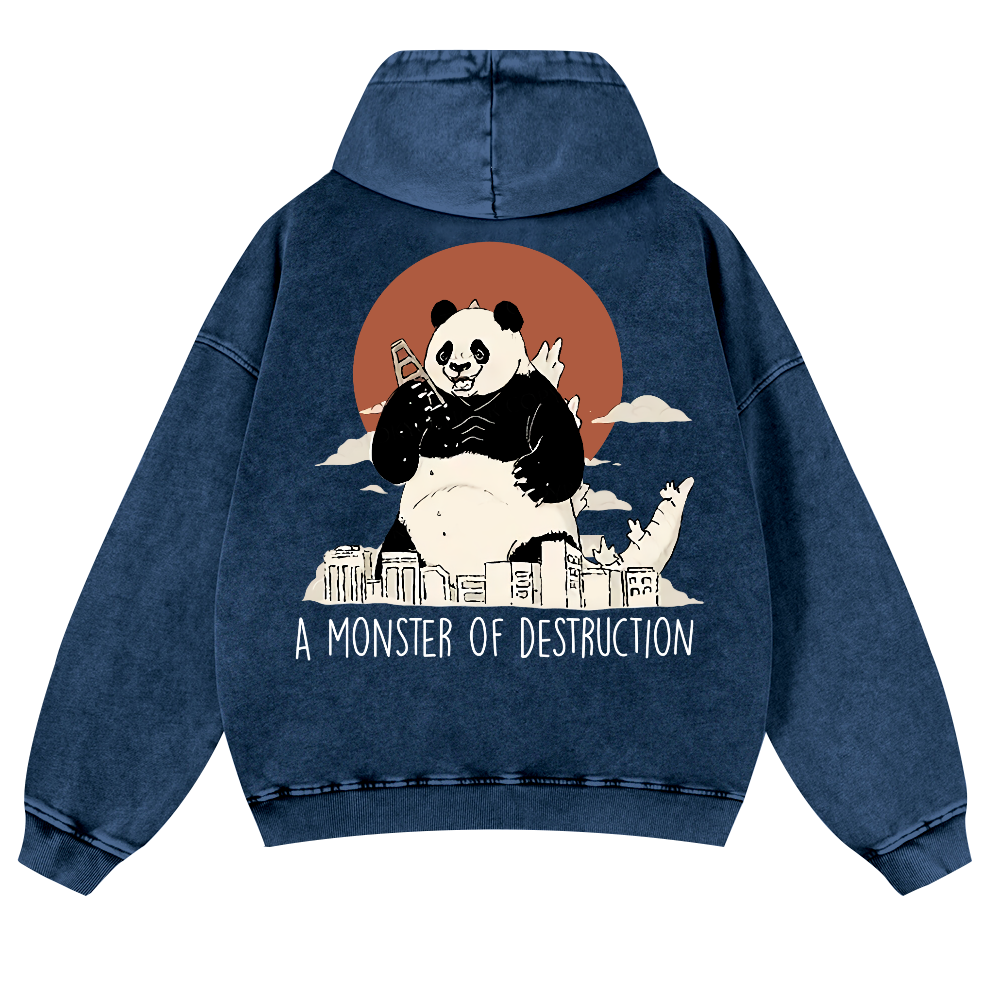 Panda Godzilla Vintage Washed Cotton Back Art Hoodie