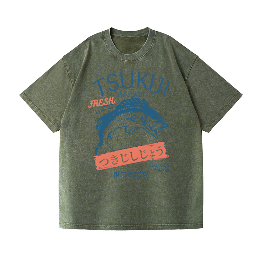 Tsukiji Fish Tokyo Vintage Wash Japanese Design T-Shirt