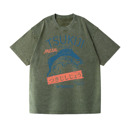 Tsukiji Fish Tokyo Vintage Wash Japanese Design T-Shirt