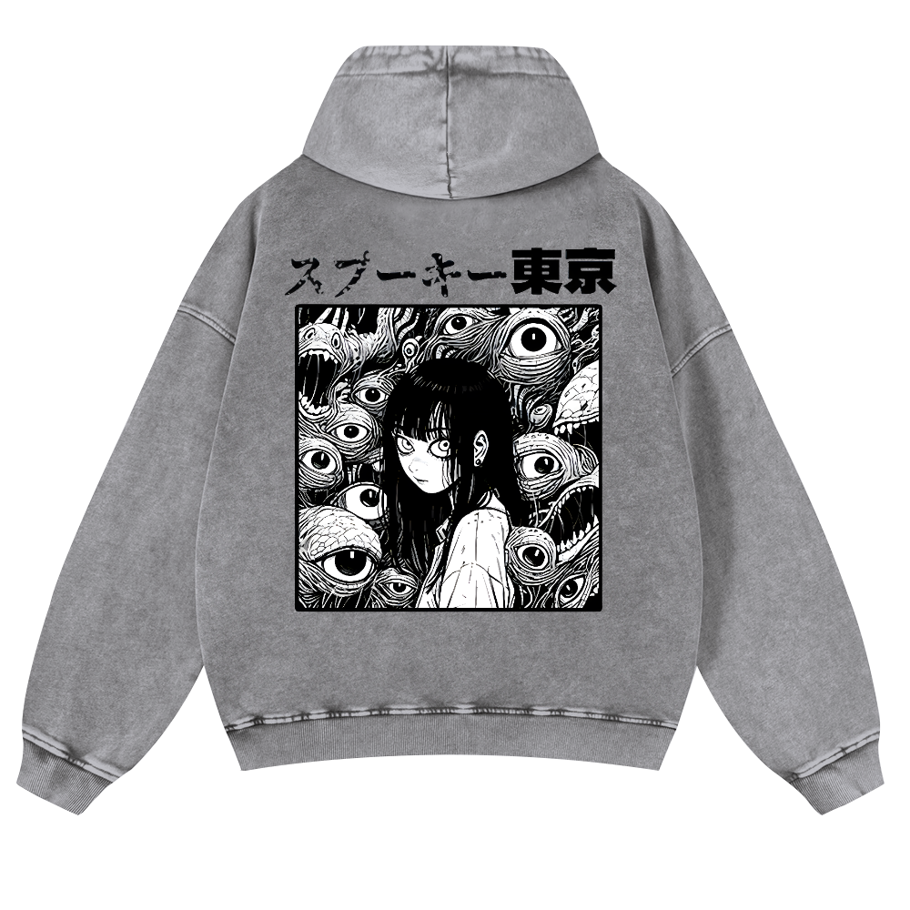 Tokyo Girl Vintage Washed Cotton Back Art Hoodie