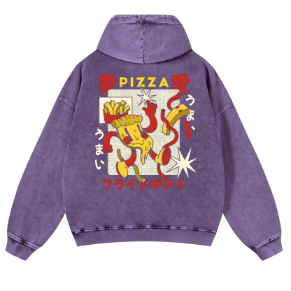Japanese Pizza and French Fries Vintage Washed Cotton Back Art Hoodie