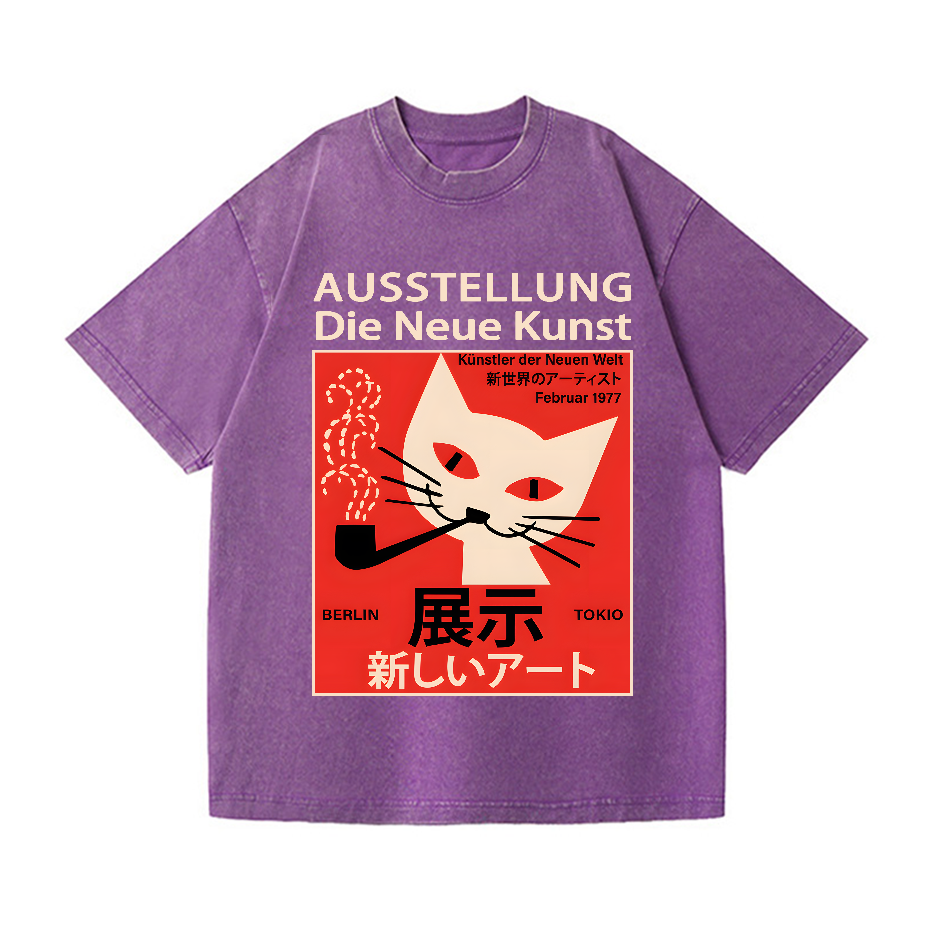 Smoke Cat Vintage Wash Japanese Design T-Shirt