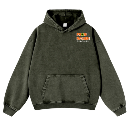 Frog Ramen Vintage Washed Cotton Back Art Hoodie