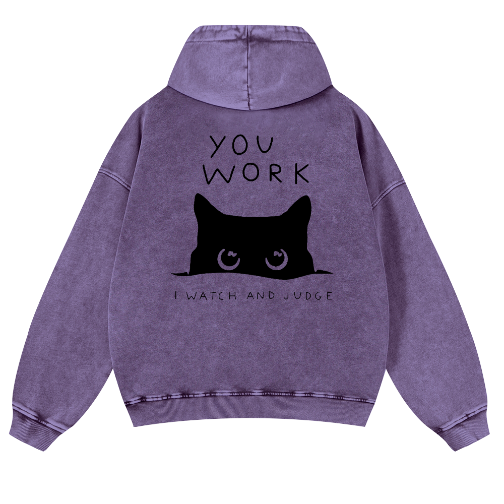 Cat Vintage Washed Cotton Back Art Hoodie