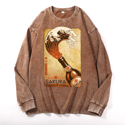 Sakura Wave Vintage Cotton Wash Crewneck Sweatshirt