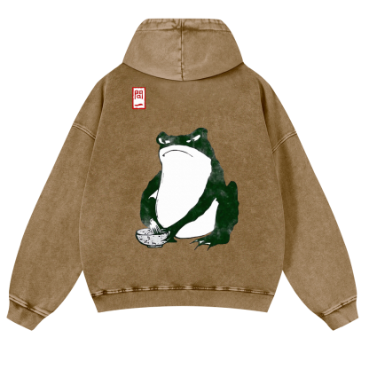 Frog Making Matcha Vintage Washed Cotton Back Art Hoodie