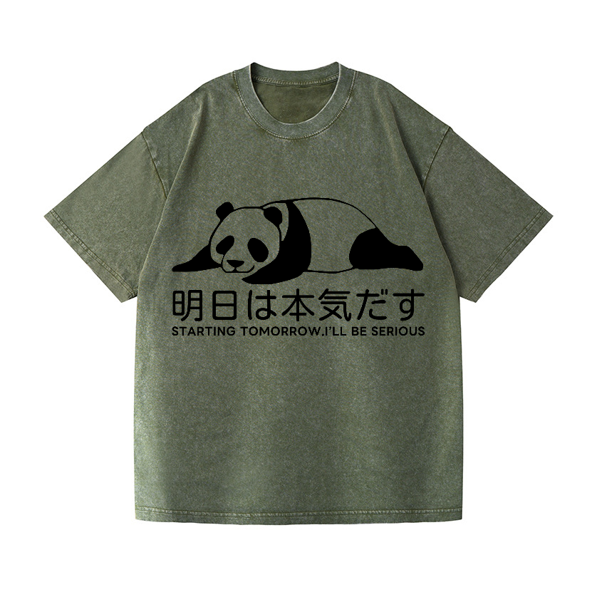 Starting Tomorrow, I'Ll Be Serious Panda Vintage Wash Japanese Design T-Shirt