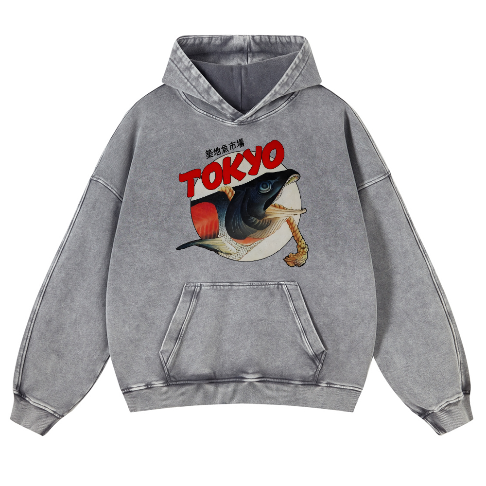 Tsukiji Fish Market Vintage Washed Thick Cotton Hoodie