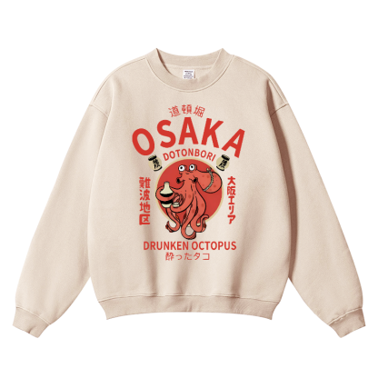 Osaka Dotonbori Drunken Octopus Wrinkle-Resistant Crewneck Sweatshirt