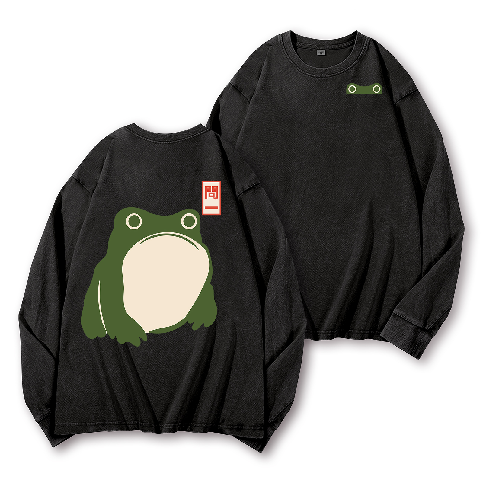 Frog Vintage Washed Cotton Back Art Long-sleeve T-shirt