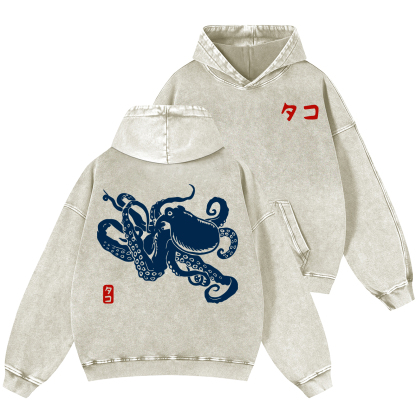 Octopus Vintage Washed Cotton Back Art Hoodie