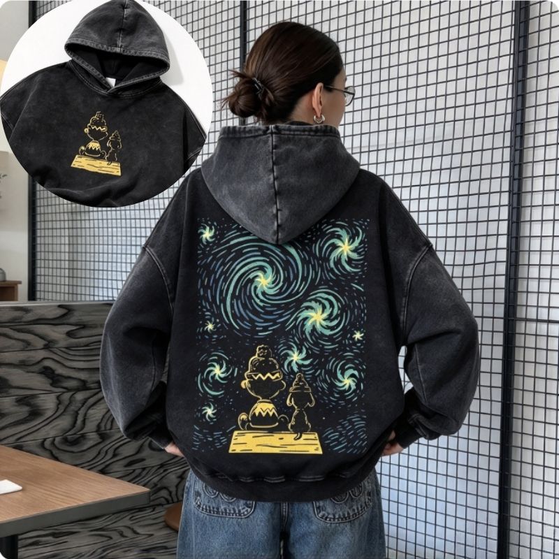 Starry Sky Peanuts Vintage Washed Cotton Back Art Hoodie