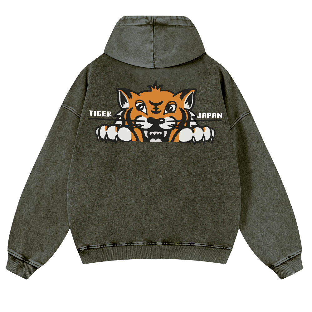 Tiger Japan Vintage Washed Cotton Back Art Hoodie