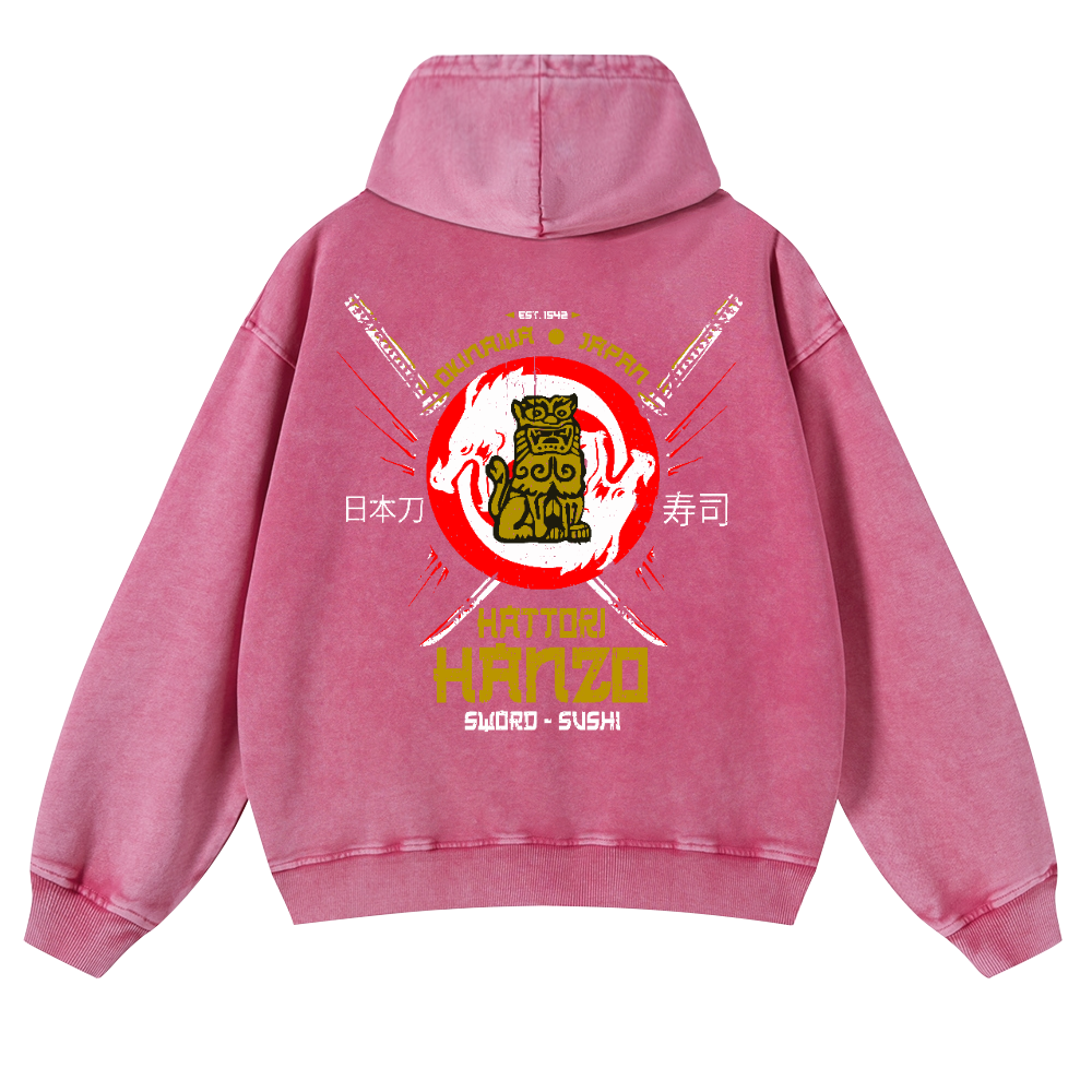 Okinawa Japan Hattori Hanzo Sushi Vintage Washed Cotton Back Art Hoodie