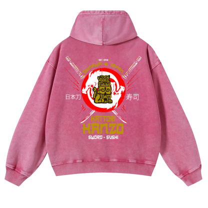 Okinawa Japan Hattori Hanzo Sushi Vintage Washed Cotton Back Art Hoodie