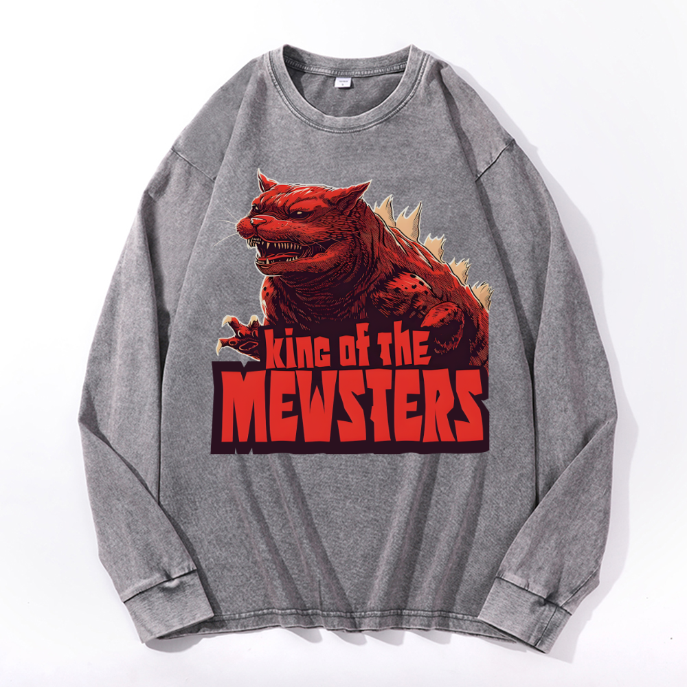 Catzilla Cat Godzilla Vintage Cotton Wash Crewneck Sweatshirt