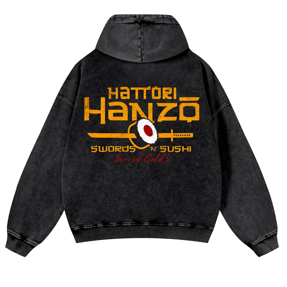 Okinawa Hattori Hanzo Sushi Vintage Washed Cotton Back Art Hoodie