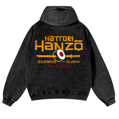 Okinawa Hattori Hanzo Sushi Vintage Washed Cotton Back Art Hoodie