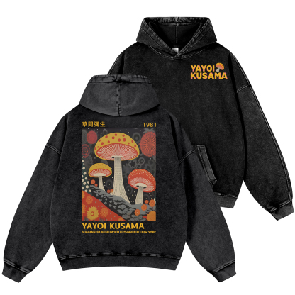 Yayoi Kusama Mushroom Vintage Washed Cotton Back Art Hoodie
