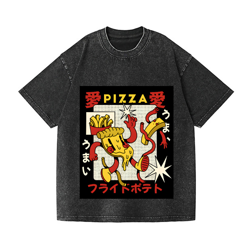 Pizza Vintage Wash Japanese Design T-Shirt