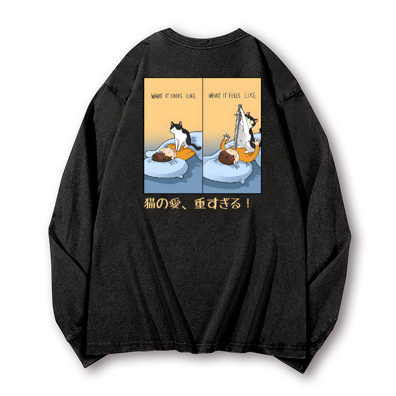 Cat Love Vintage Washed Cotton Back Art Long-sleeve T-shirt