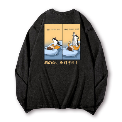 Cat Love Vintage Washed Cotton Back Art Long-sleeve T-shirt