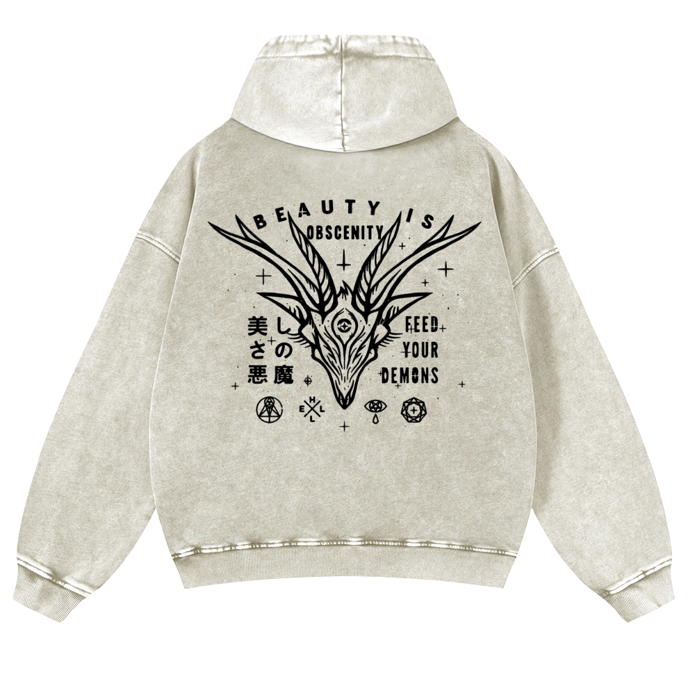Demons Vintage Washed Cotton Back Art Hoodie