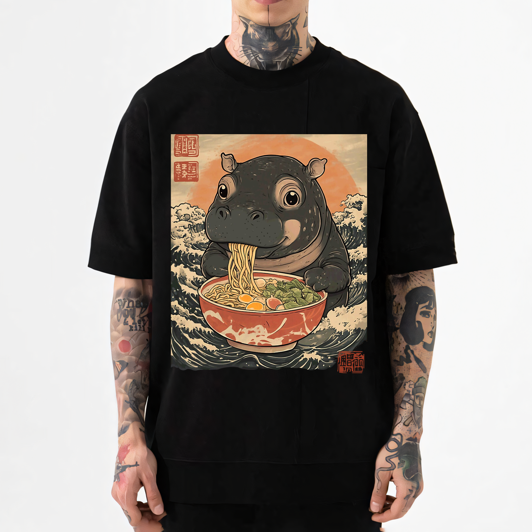 Hippo Ramen Ukiyoe Japanese Style Classic Tee
