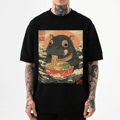 Hippo Ramen Ukiyoe Japanese Style Classic Tee
