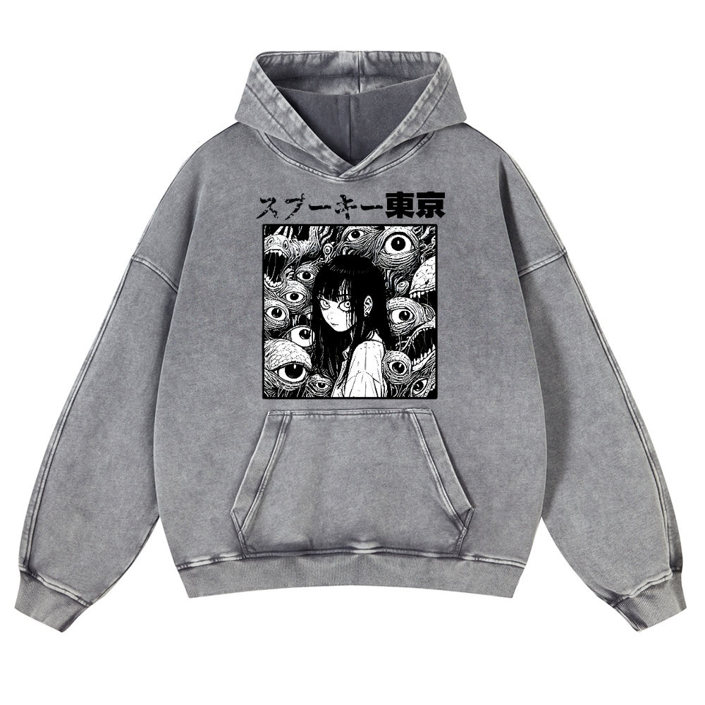 Horror manga Vintage Washed Thick Cotton Hoodie