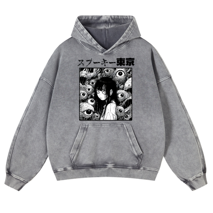 Horror manga Vintage Washed Thick Cotton Hoodie