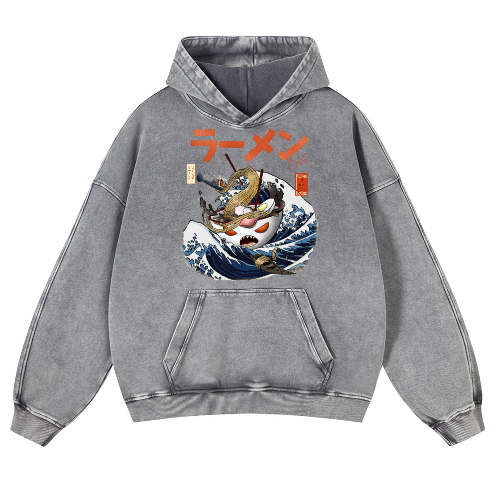 Ramen Wave Vintage Washed Thick Cotton Hoodie