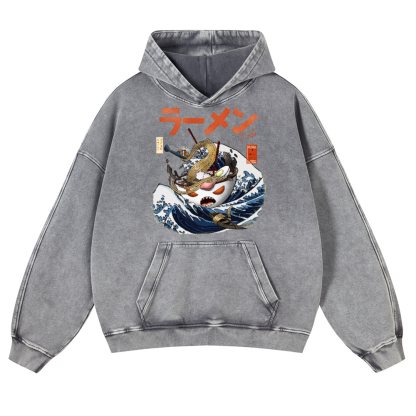 Ramen Wave Vintage Washed Thick Cotton Hoodie