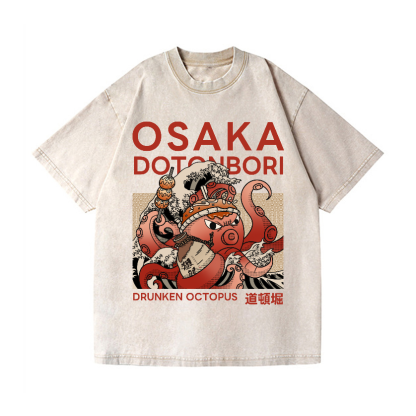 Osaka Dotonbori Drunken Octopus  Vintage Wash Japanese Design T-Shirt