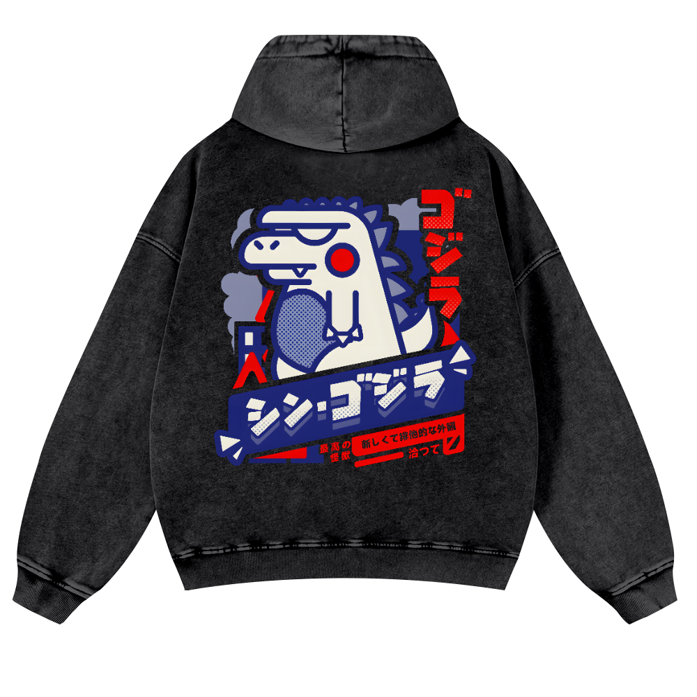 Godzilla Vintage Washed Cotton Back Art Hoodie