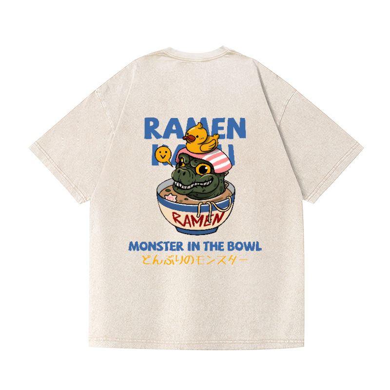Godzilla Ramen Vintage Wash Japanese Design Back Art T-Shirt