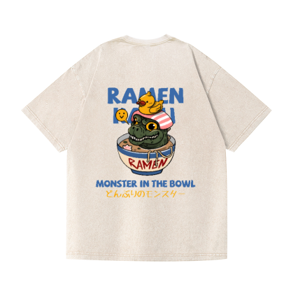 Godzilla Ramen Vintage Wash Japanese Design Back Art T-Shirt