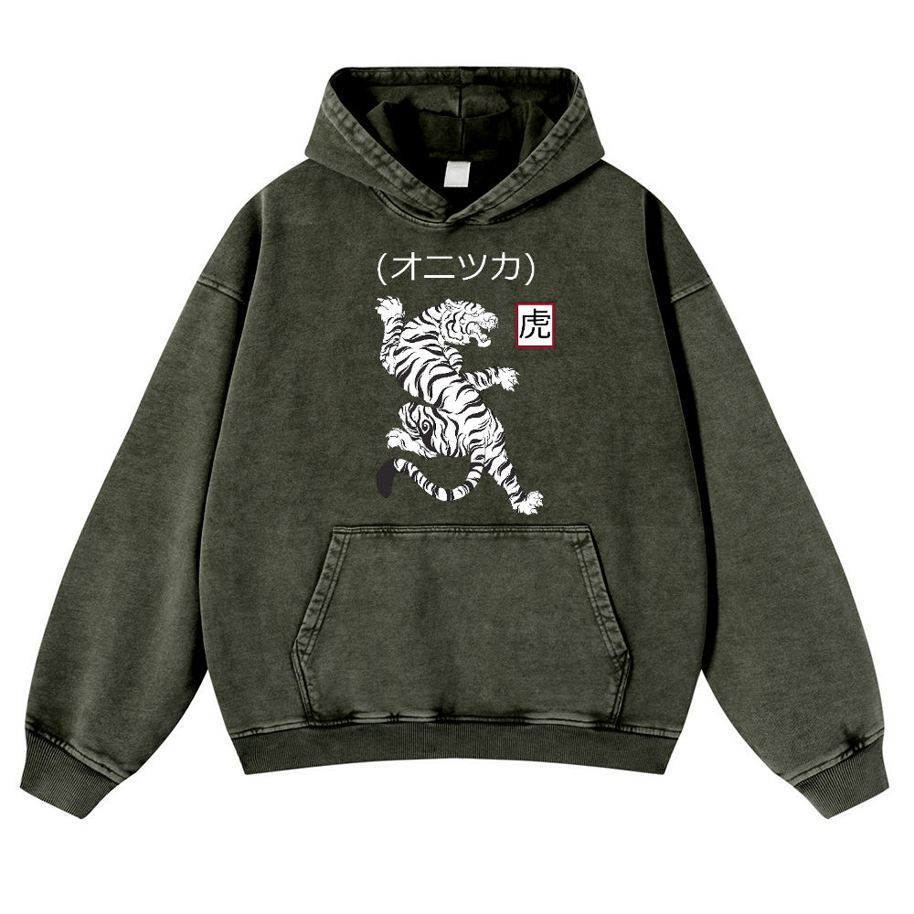 Tiger Vintage Washed Thick Cotton Hoodie