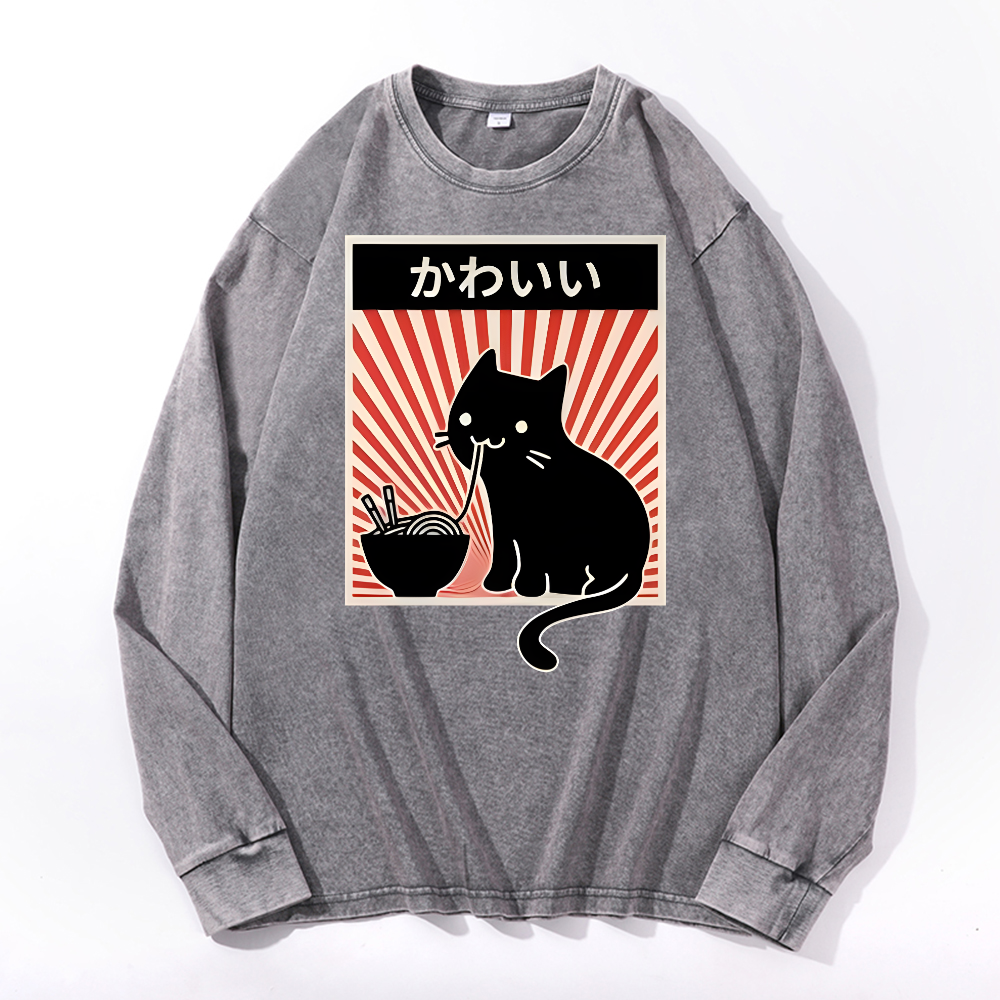 Cat Vintage Cotton Wash Crewneck Sweatshirt