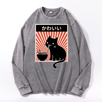 Cat Vintage Cotton Wash Crewneck Sweatshirt