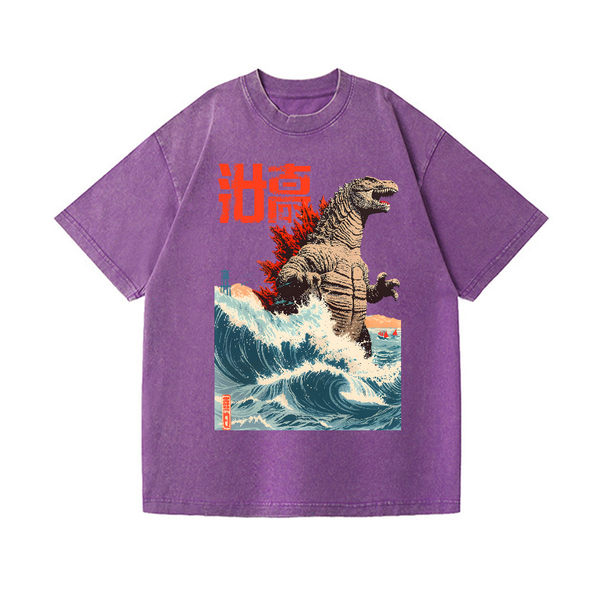 Godzilla Wave Vintage Wash Japanese Design T-Shirt