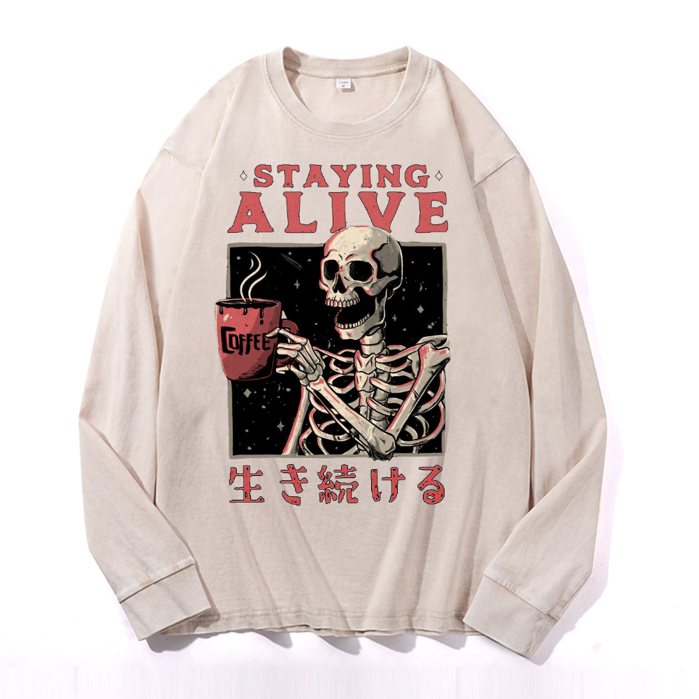 Staying Alive Vintage Cotton Wash Crewneck Sweatshirt