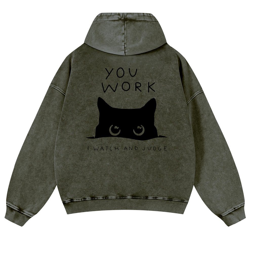 Cat Vintage Washed Cotton Back Art Hoodie
