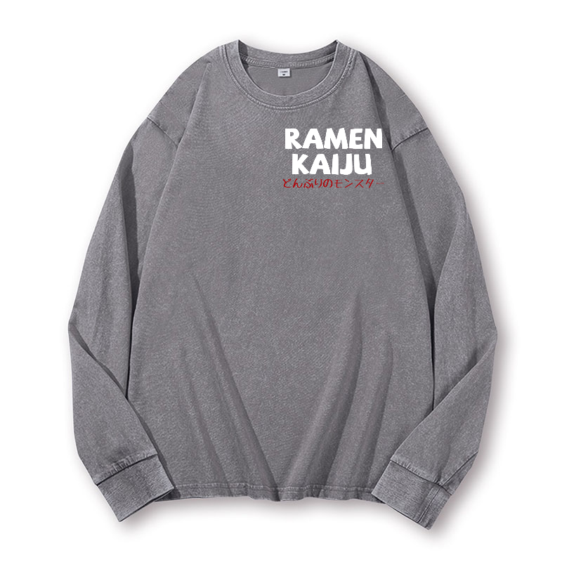 Ramen Godzilla Vintage Washed Cotton Back Art Long-sleeve T-shirt