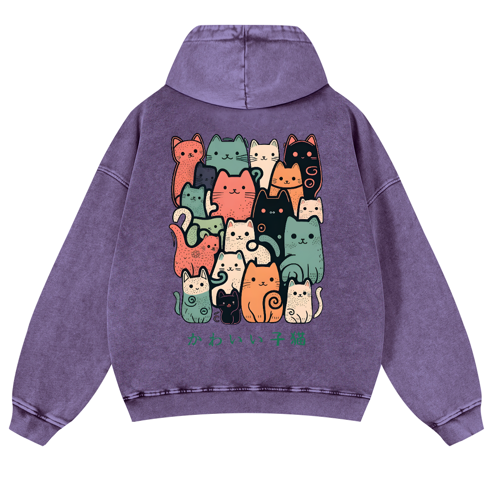 Cat Vintage Washed Cotton Back Art Hoodie