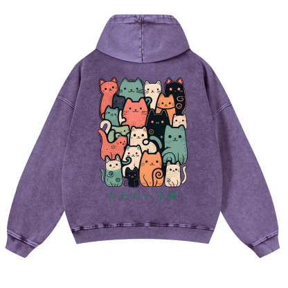 Cat Vintage Washed Cotton Back Art Hoodie