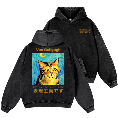 Cat Van Caligogh Vintage Washed Cotton Back Art Hoodie