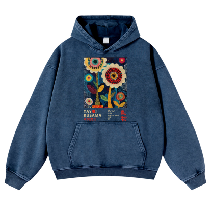 Yayoi Kusama Flower Vintage Washed Thick Cotton Hoodie