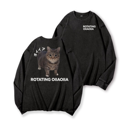 OIIA Cat Vintage Washed Cotton Back Art Long-sleeve T-shirt
